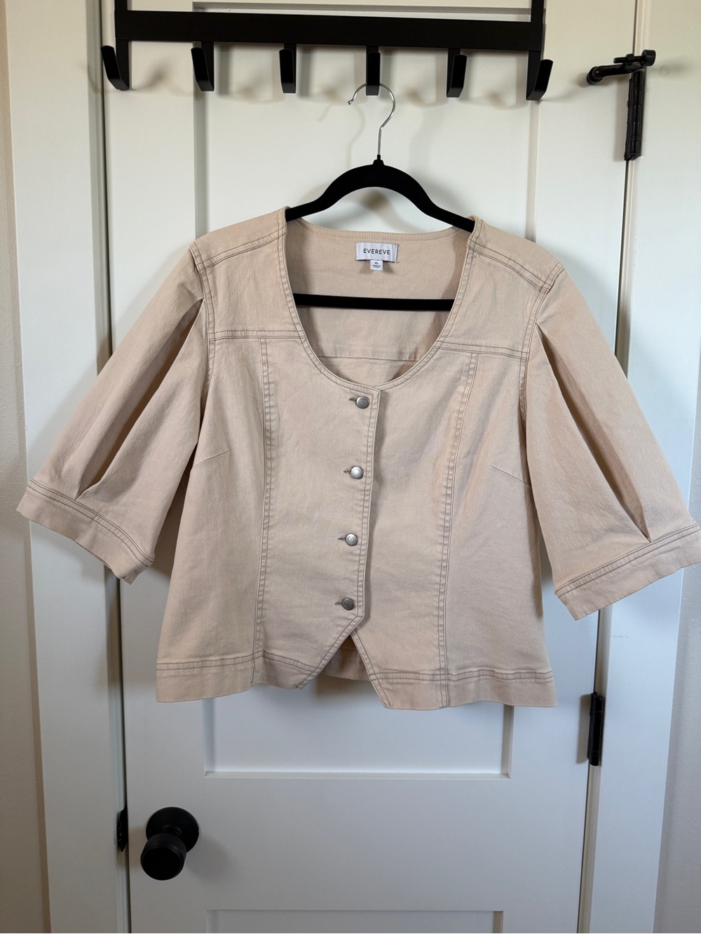 Evereve Denim Top Scoop Neck Button XL